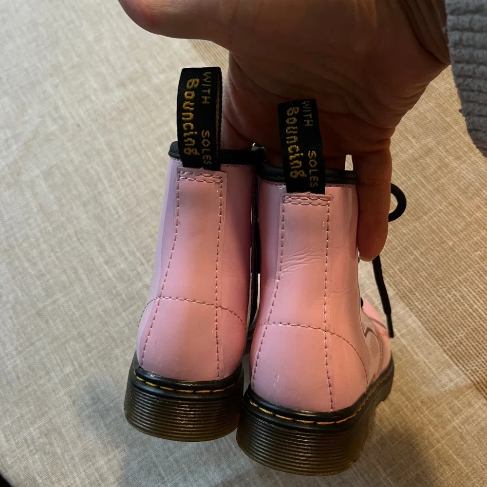 Dr. Martens 1460 J Kids Pink Patent Leather Lace Up Side Zip Boots Size 11 US